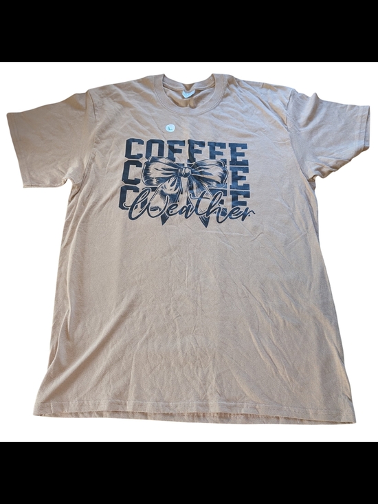 atc Tops - Unbranded Beige "Coffee Weather" Short Sleeve Graphic Tee